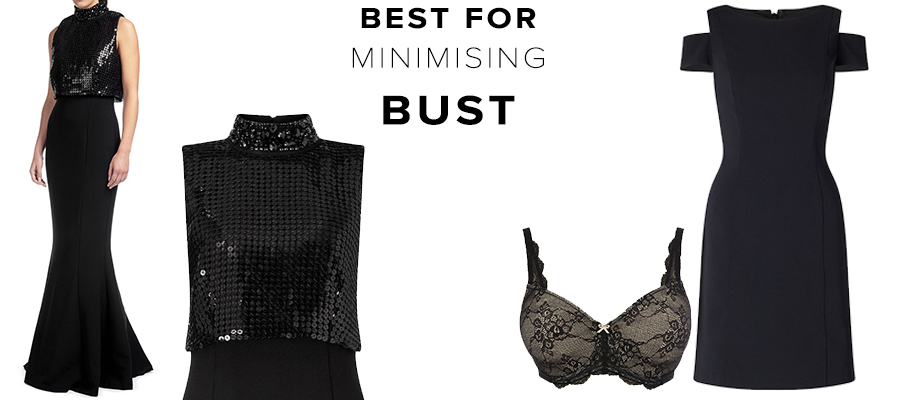 Evening Dresses that can help to minimise the appearance of a larger bust