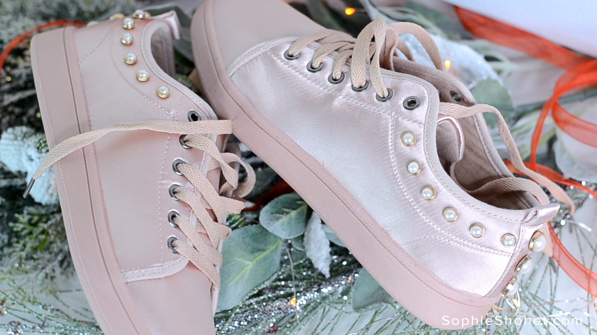 Miu Miu Inspired Pink Satin Pearl Embellished Sneakers